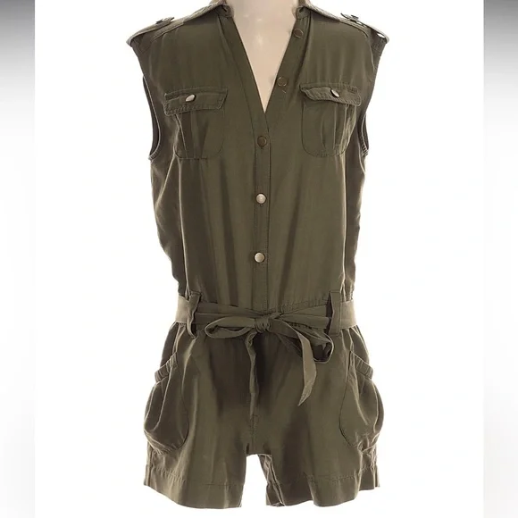 Per Se Khaki Sleeveless Romper - Picture 1 of 5